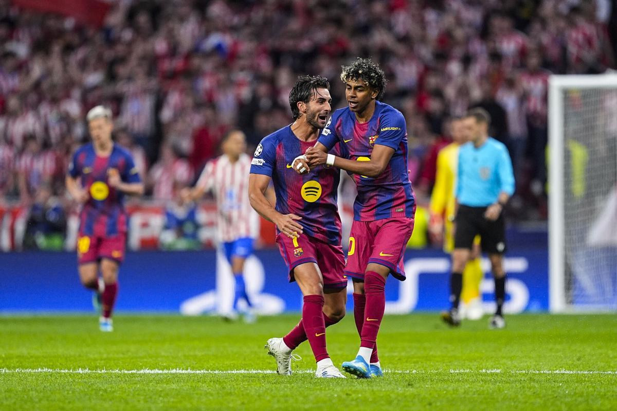 Lamine Yamal y Ferran Torres, los autores de los dos primeros goles del Barça, en plena celebración.