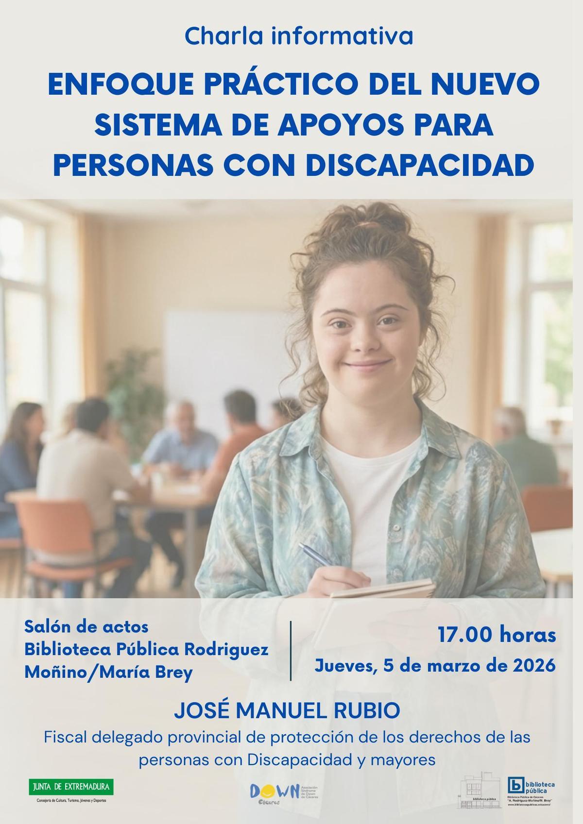 Cartel oficial de la charla informativa en Cáceres.