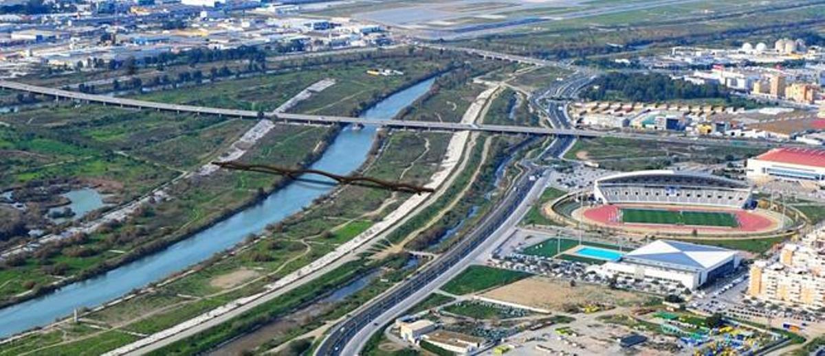 Recreación del puente previsto sobre el Guadalhorce.