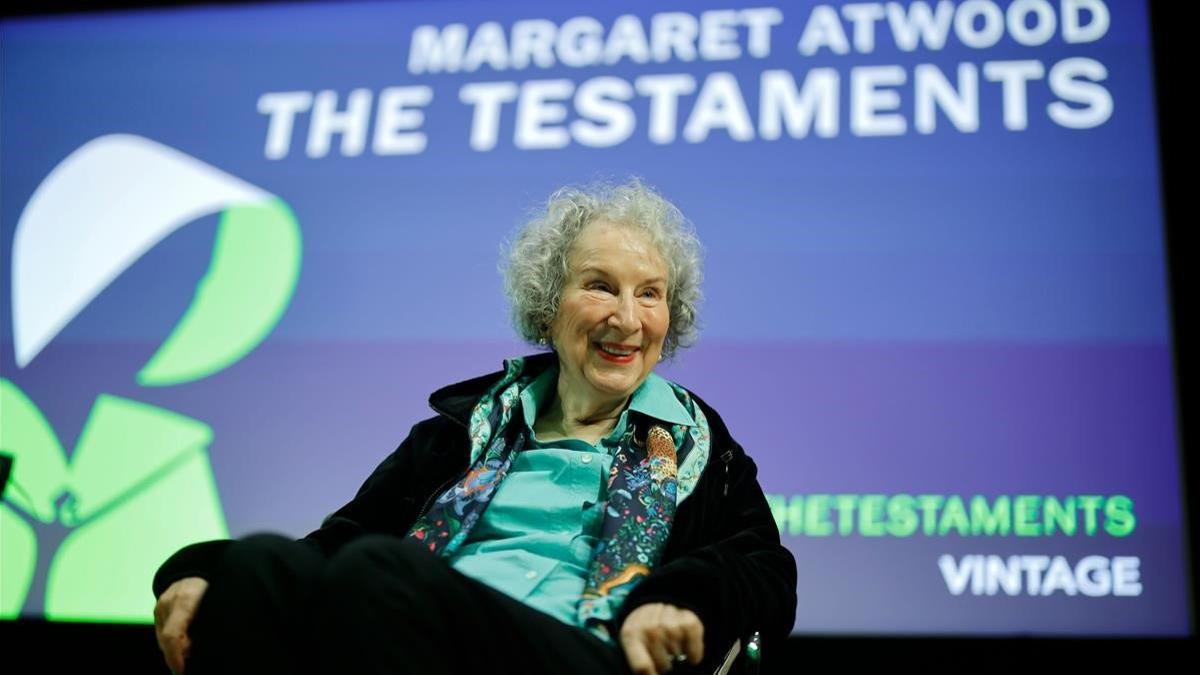 Margaret Atwood, el pasado lunes en Londres, en la presentación de 'Los testamentos'.