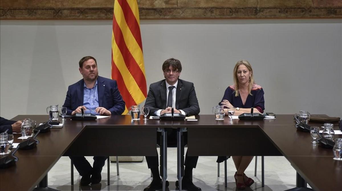 Junqueras, Puigdemont y Munté, esta semana en el Palau de la Generalitat.