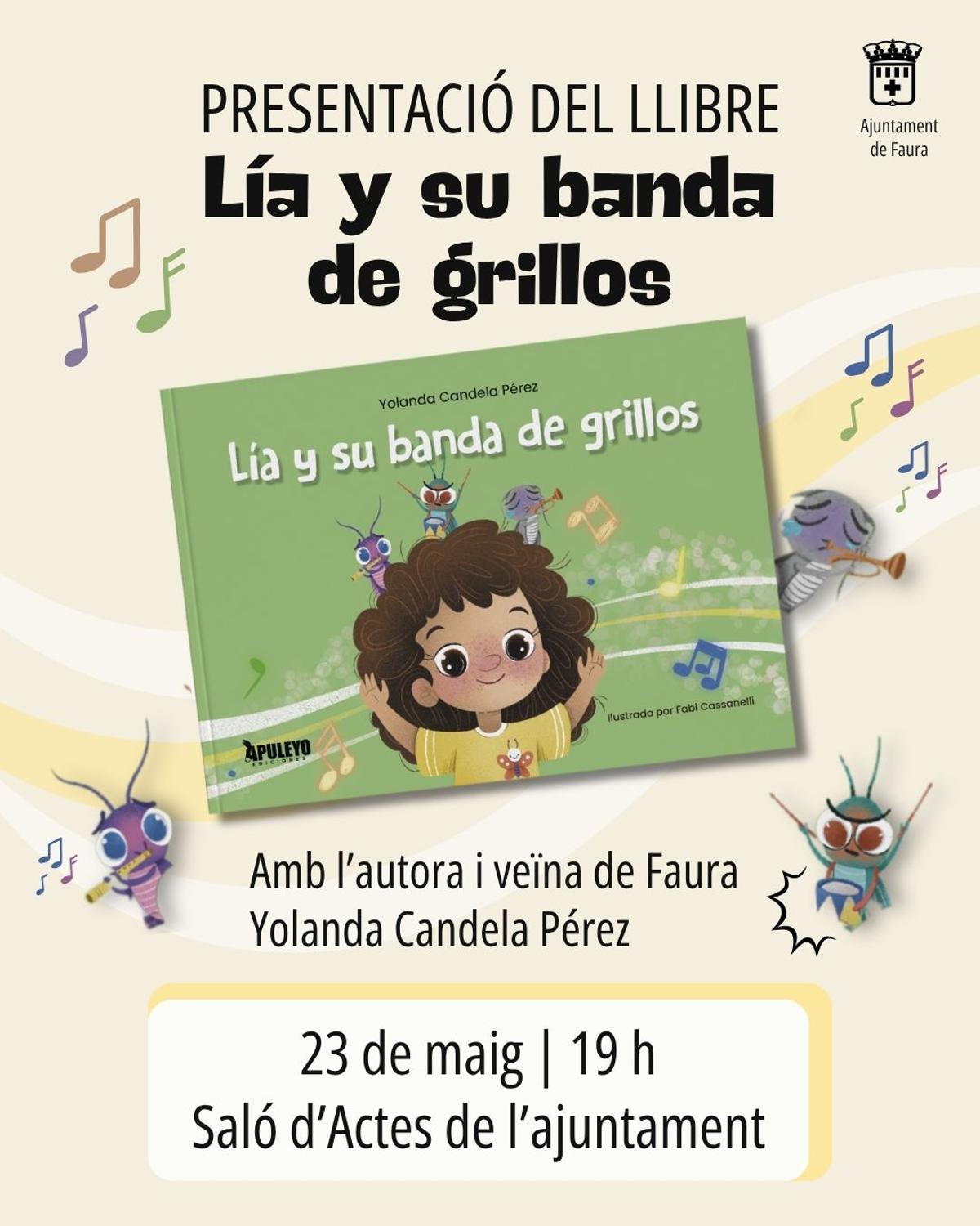 Cartel de presentación del libro: Lía y su banda de grillos