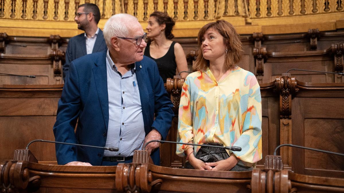 Ernest Maragall y Elisenda Alamany (ERC) en el pleno del Ayuntamiento de Barcelona