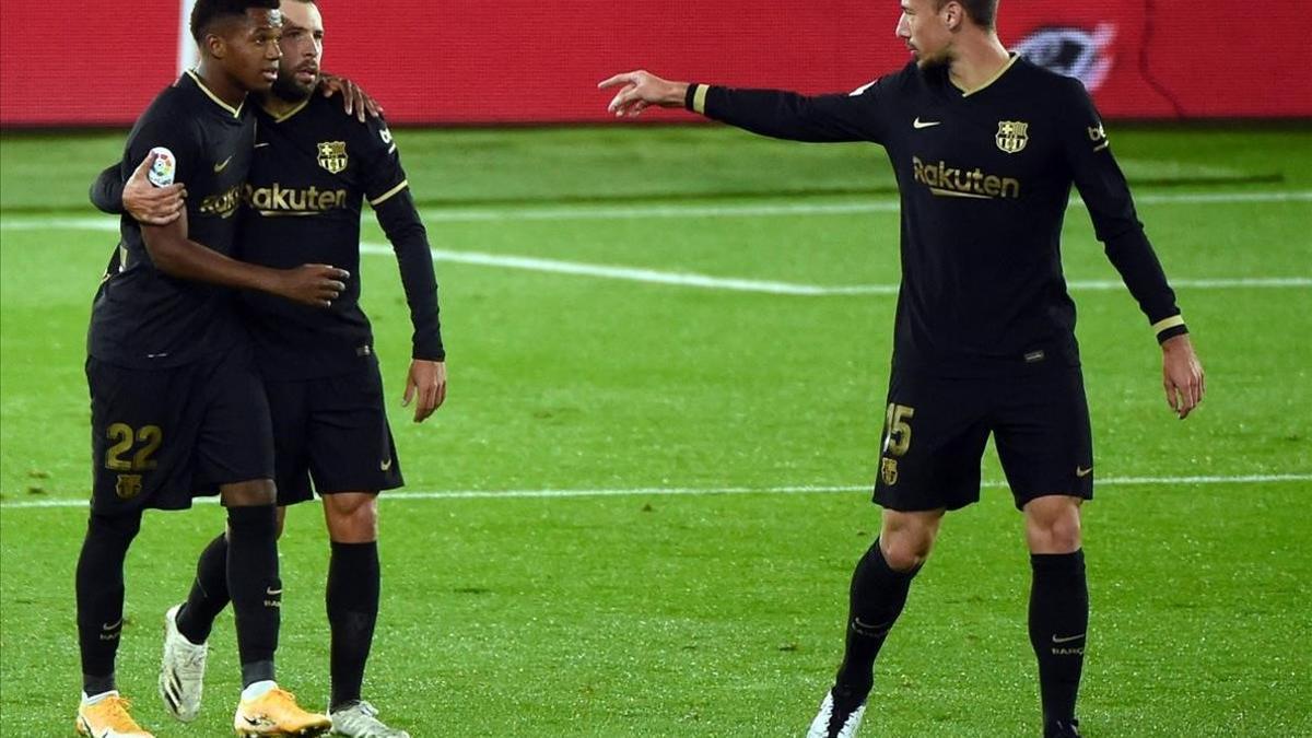 Ansu Fati celebra el primer gol ante el Celta