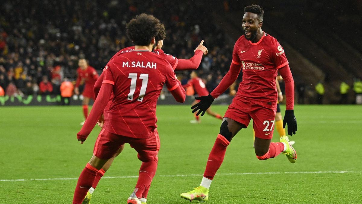 Divock Origi celebra su gol al Wolverhampton en partido de la Premier League