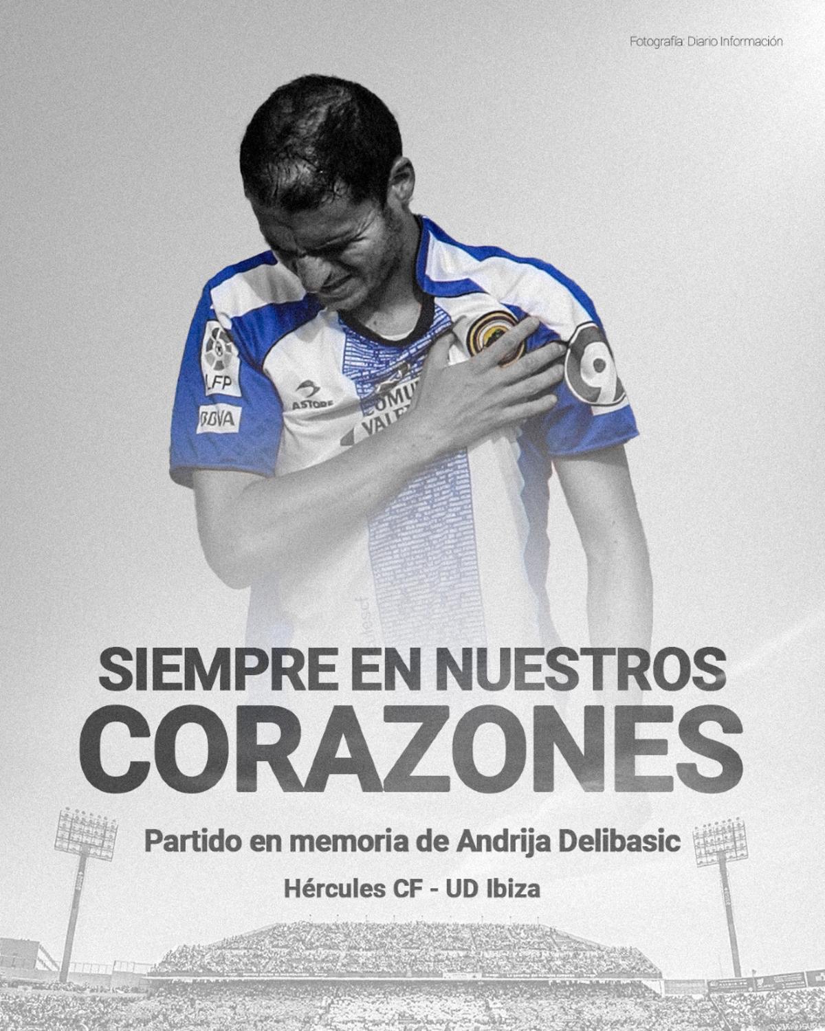 Cartela con el anuncio del homenaje a Andrija Delibasic, recientemente fallecido.