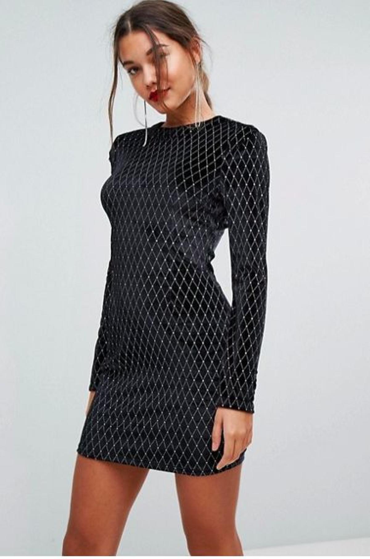 Minivestido ajustado de terciopelo con adornos de Boohoo