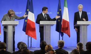 La cimera celebrada a Estrasburg ha reunit Nicolas Sarkozy i Angela Merkel amb el nou primer ministre italià, Mario Monti.