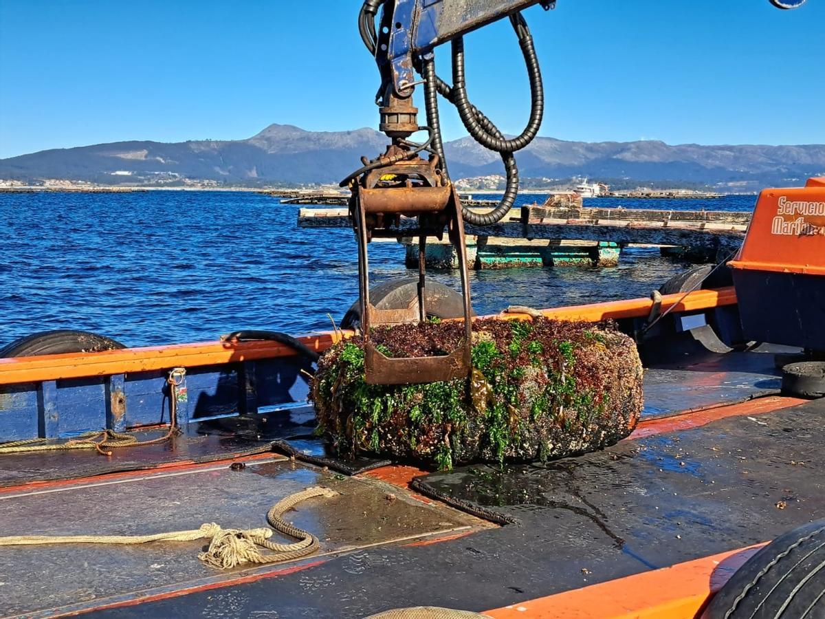 Así se elimina basura en los fondos marinos y la costa del islote Guidoiro Pedregoso.