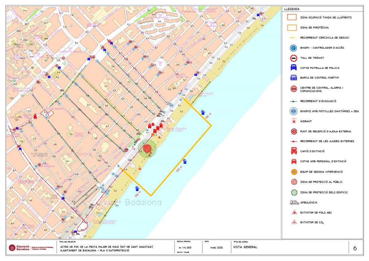Plano del dispositivo de seguridad preparado para la 'Cremada del Dimoni' de las Festes de Maig de Badalona