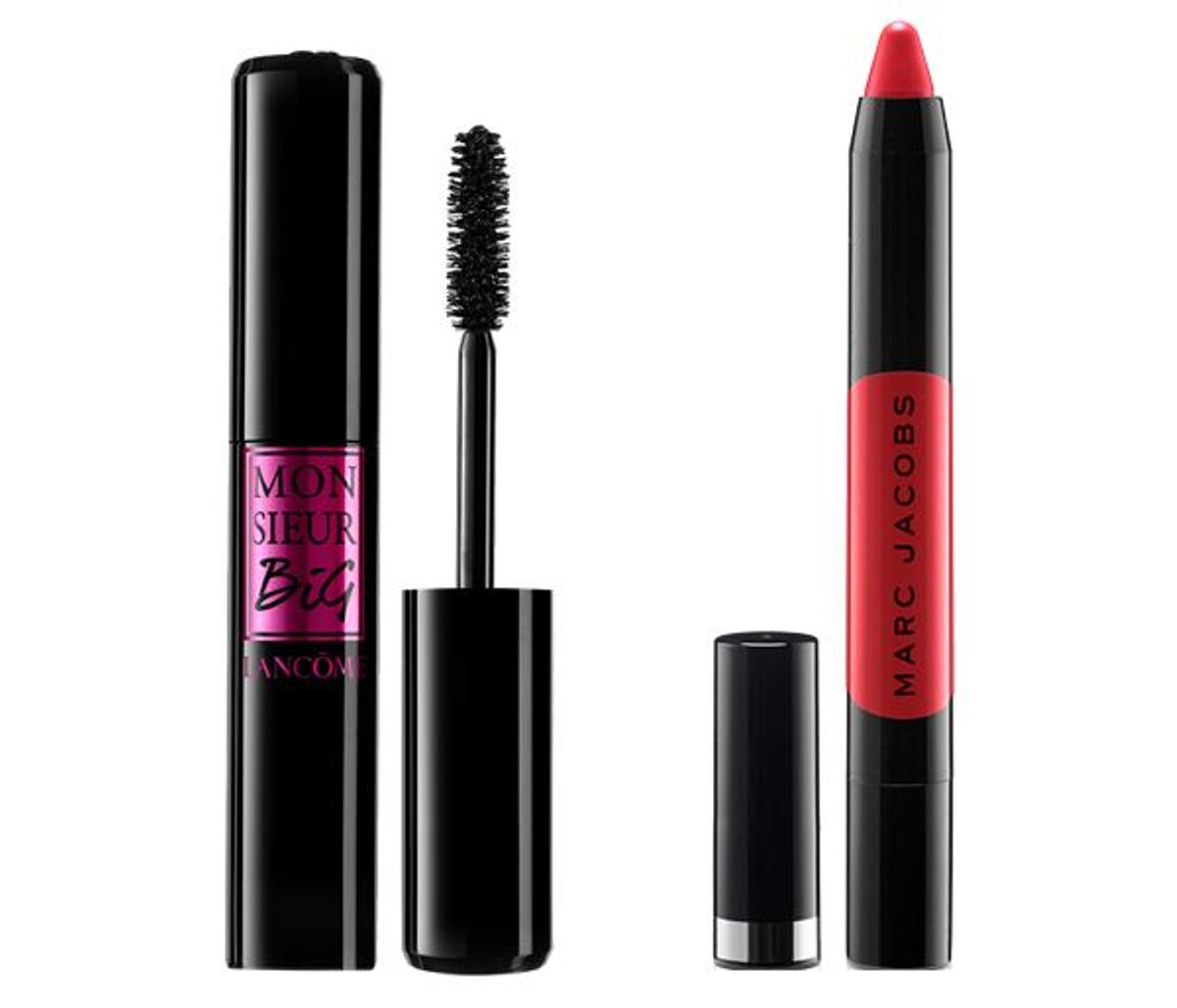 Máscara de pestañas voluminizadora Monsieur Big, Lancôme (28 euros) / Labial sólido que se funde Le Marc Liquid Lip Crayon How Rouge!, Marc Jacobs Beauty (25 euros)