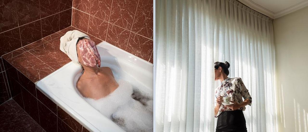 Dos de las imágenes de la serie premiada de Carolina Diego, &quot;El baño, la espera y el tiempo&quot;