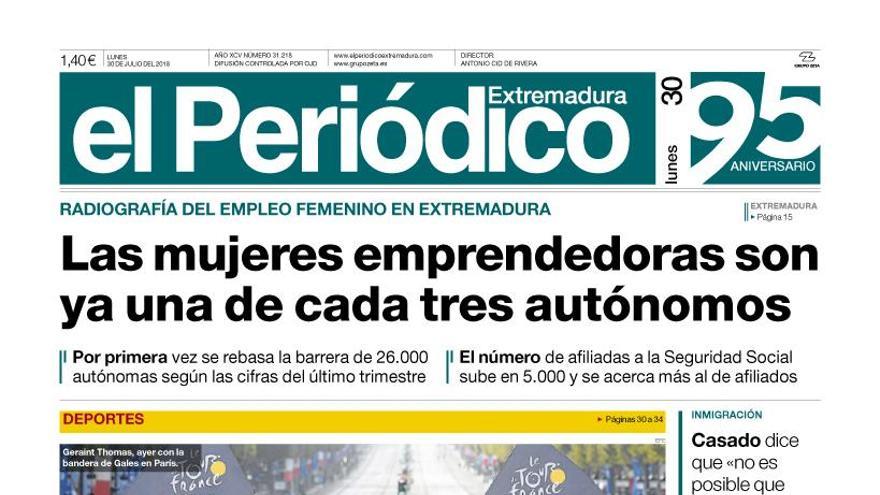 Esta es la portada de EL PERIÓDICO EXTREMADURA correspondiente al día 30 de julio del 2018