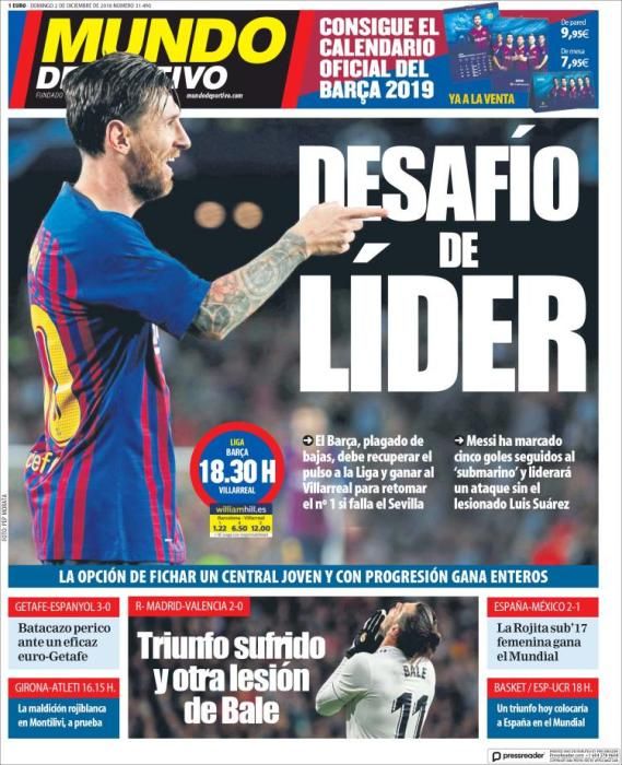 Portada MUNDO DEPORTIVO domingo 2 diciembre 2018