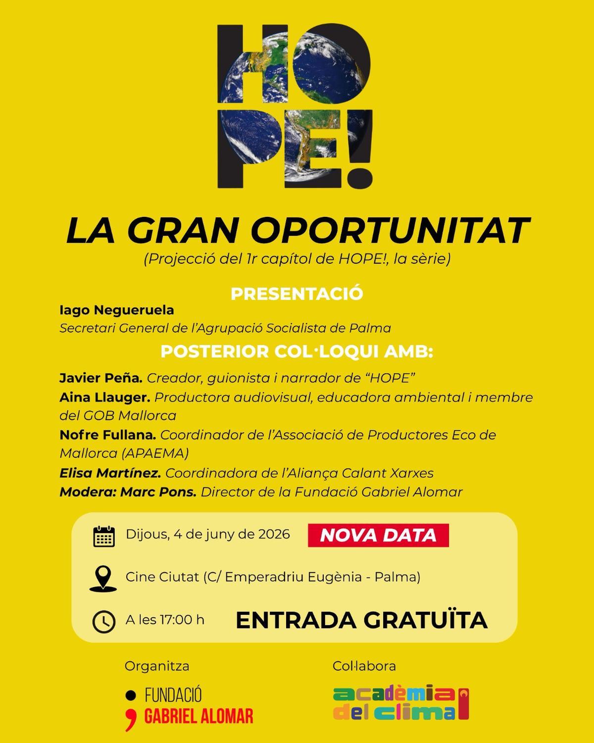 Cartel de la proyección del primer episodio HOPE! en Cine Ciutat