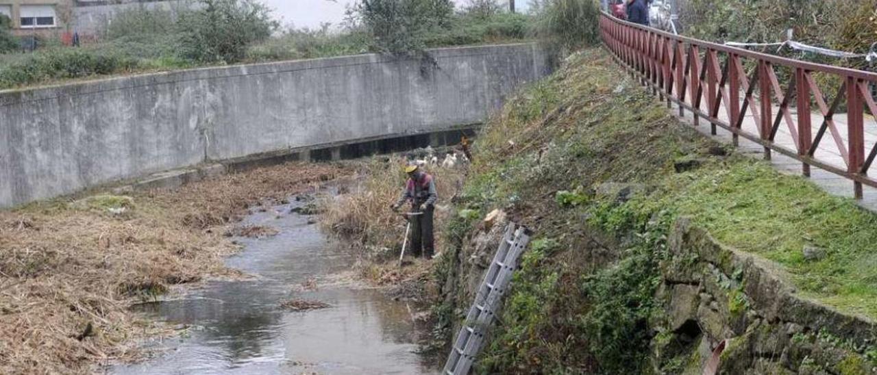 Trabajos de desbroce y limpieza en el río de O Con. // Noé Parga