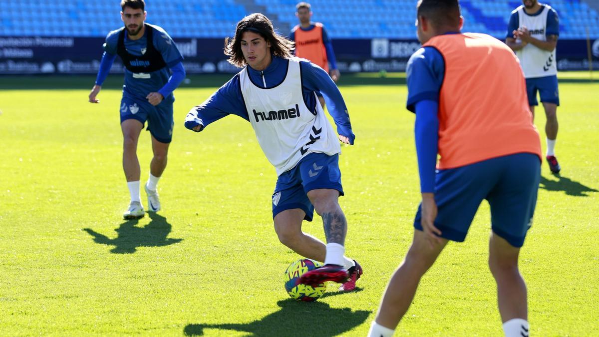 Imagen del entrenamiento de este jueves en La Rosaleda.