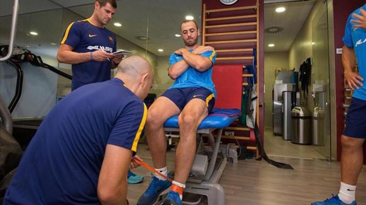 Sergi Panadero durante las pruebas médicas que abren la pretemporada del Barça de hockey patines