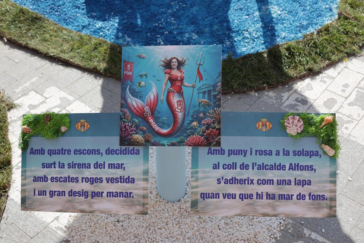 Versos alusivos a la portavoz del PSOE en Alzira, Gemma Alós, en la falla de Sants Patrons.