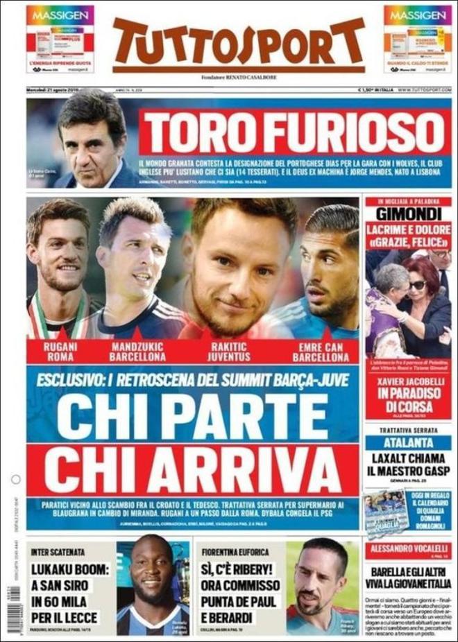 Portada de Tuttosport, del miércoles, 21 de agosto de 2019