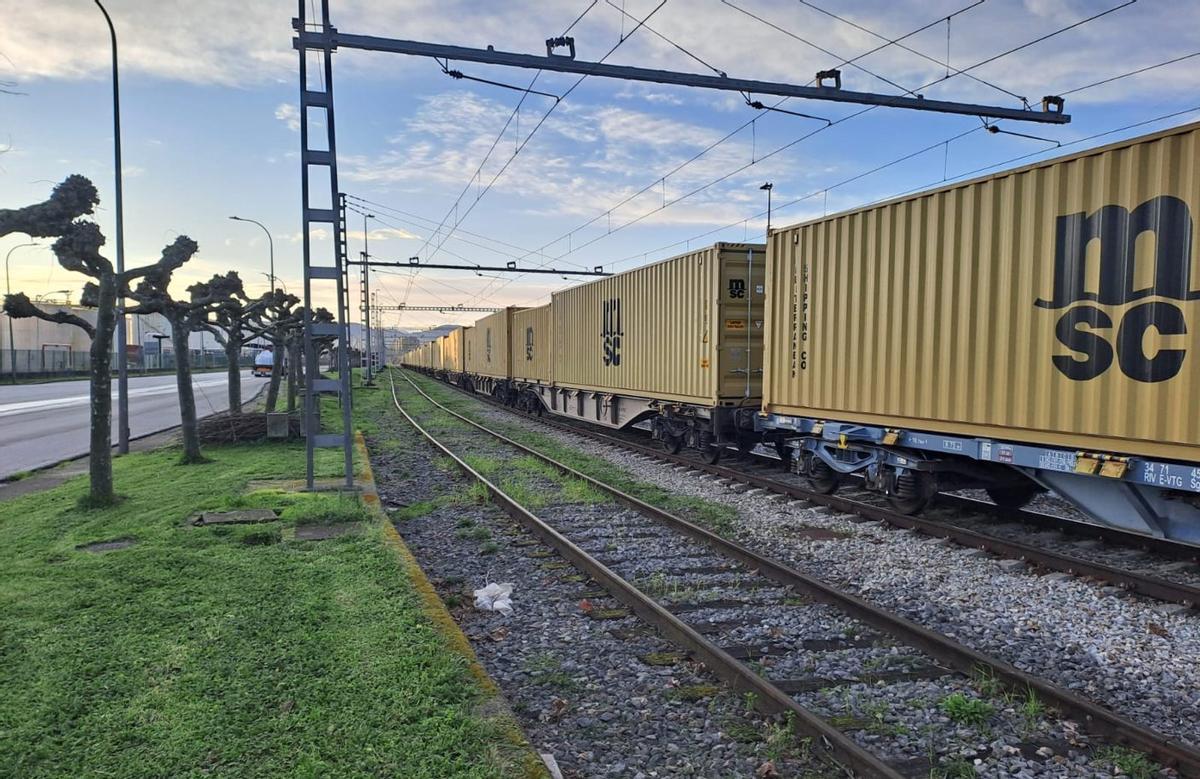 El convoy de Medlog, en la estación sur de El Musel.