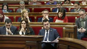 El president de la Generalitat, Pere Aragonès, este miércoles en el Parlament.