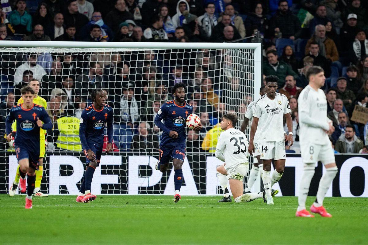 Jonathan Bamba of Celta de Vigo celebrates a goal during the Spanish Cup, Copa del Rey, round of 16 football match played between Real Madrid and RC Celta de Vigo at Santiago Bernabeu stadium on January 16, 2025, in Madrid, Spain. AFP7 16/01/2025 ONLY FOR USE IN SPAIN. Oscar J. Barroso / AFP7 / Europa Press;2025;SOCCER;SPAIN;SPORT;ZSOCCER;ZSPORT;Real Madrid v RC Celta de Vigo - Copa del Rey;