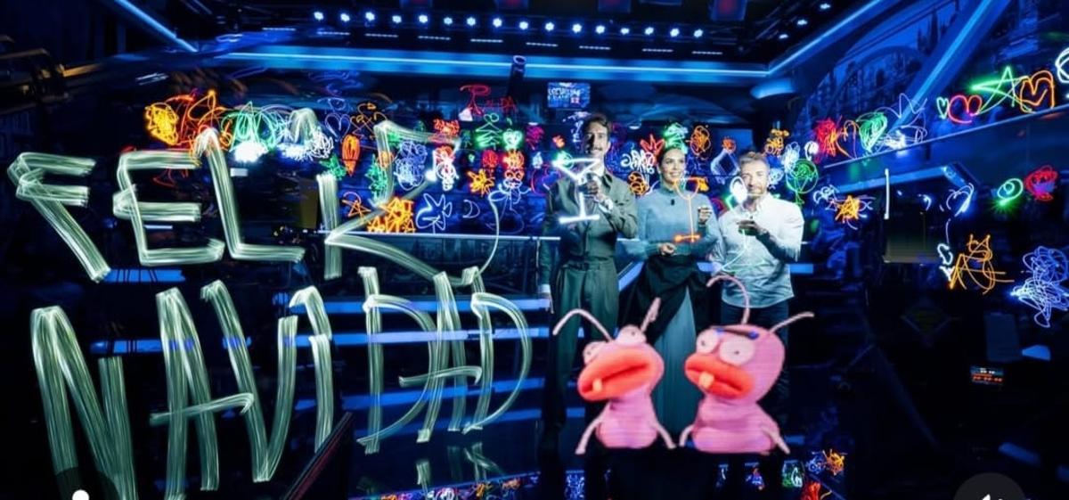 La felicitación navideña que Frodo DKL pintó como número final de la emisión de ·El Hormiguero" en la noche del miércoles.