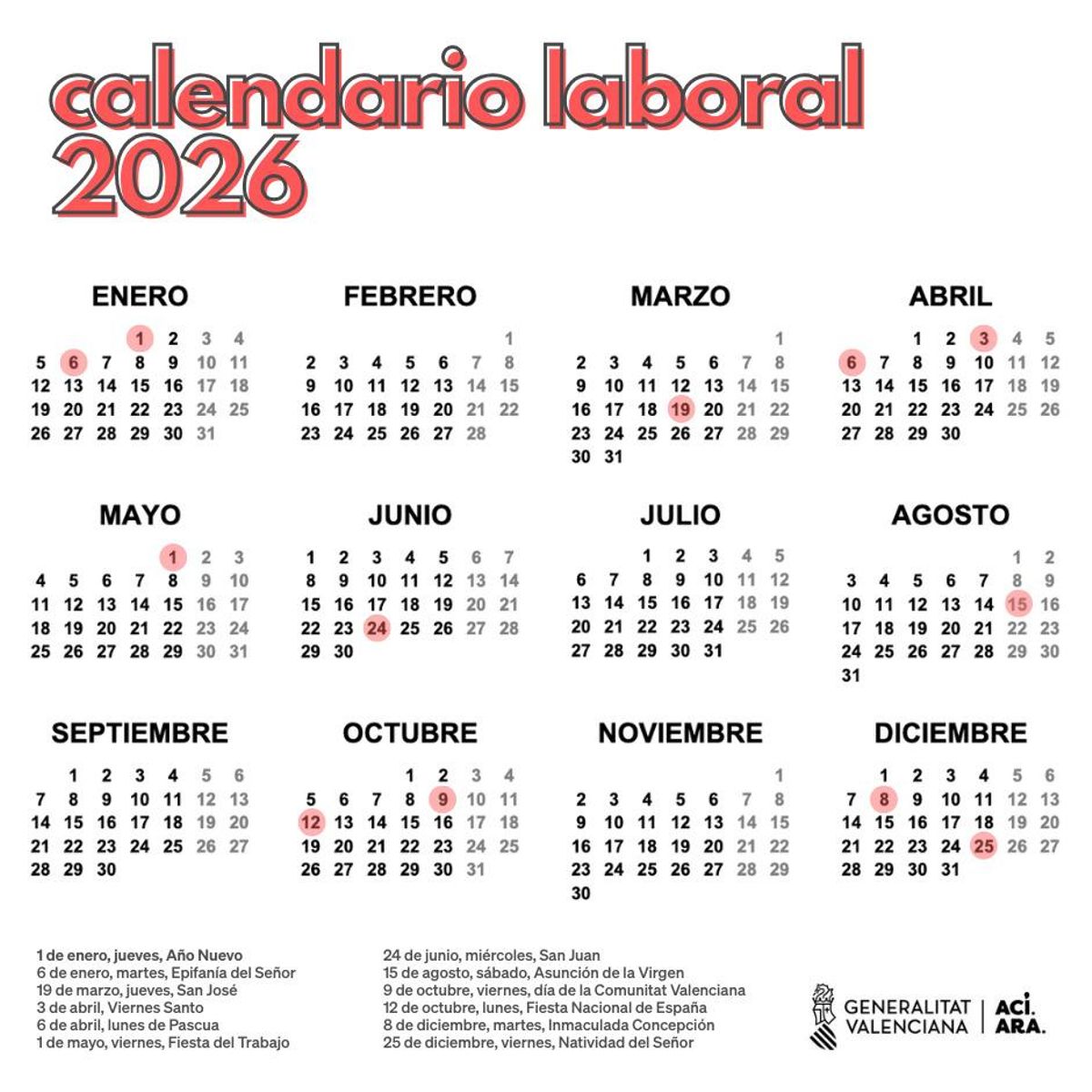 Calendario laboral 2026