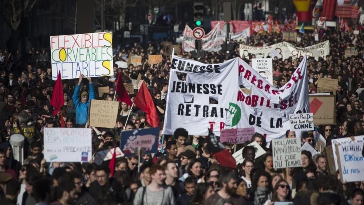 Movilizacion celebrada en la Plaza de Italia en París.