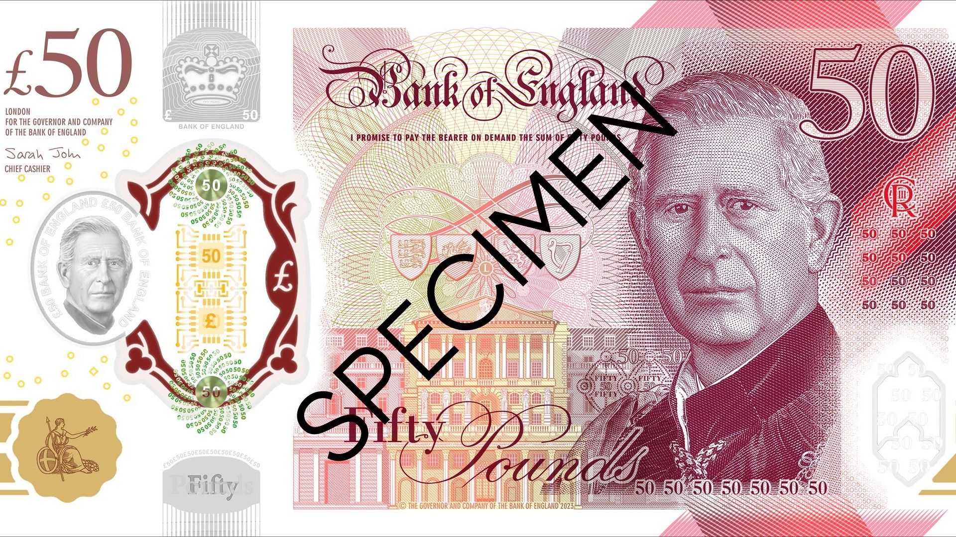 Muestra del diseño del nuevo billete de 50 libras
