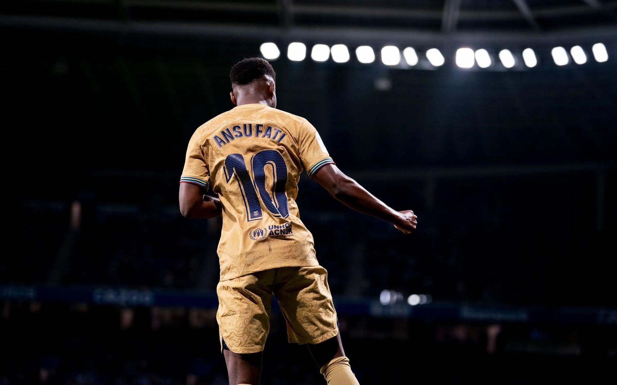 Ansu Fati celebra su gol en Anoeta a la Real, que supuso el 1-4 del Barça.