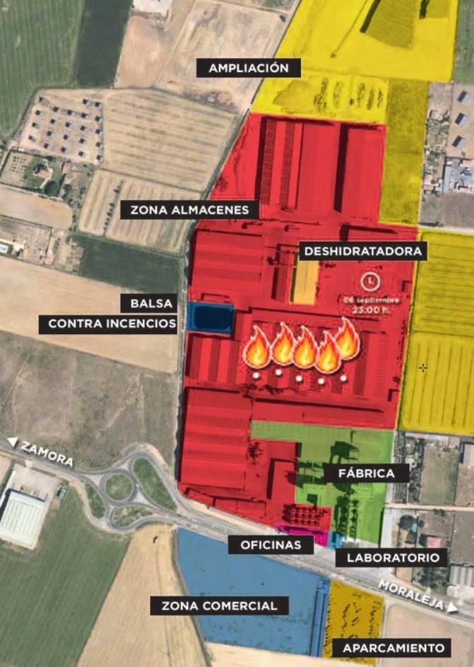 Mapa instalaciones de la sede central de Cobadu afectadas por el incendio.