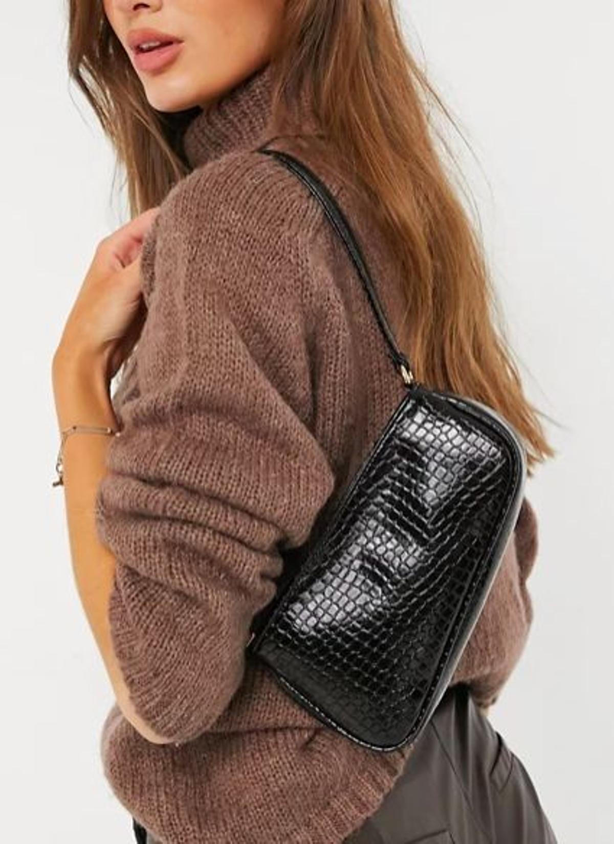 Bolso de hombro negro de estilo cocodrilo con diseño asimétrico de estilo años 90 de ASOS DESIGN