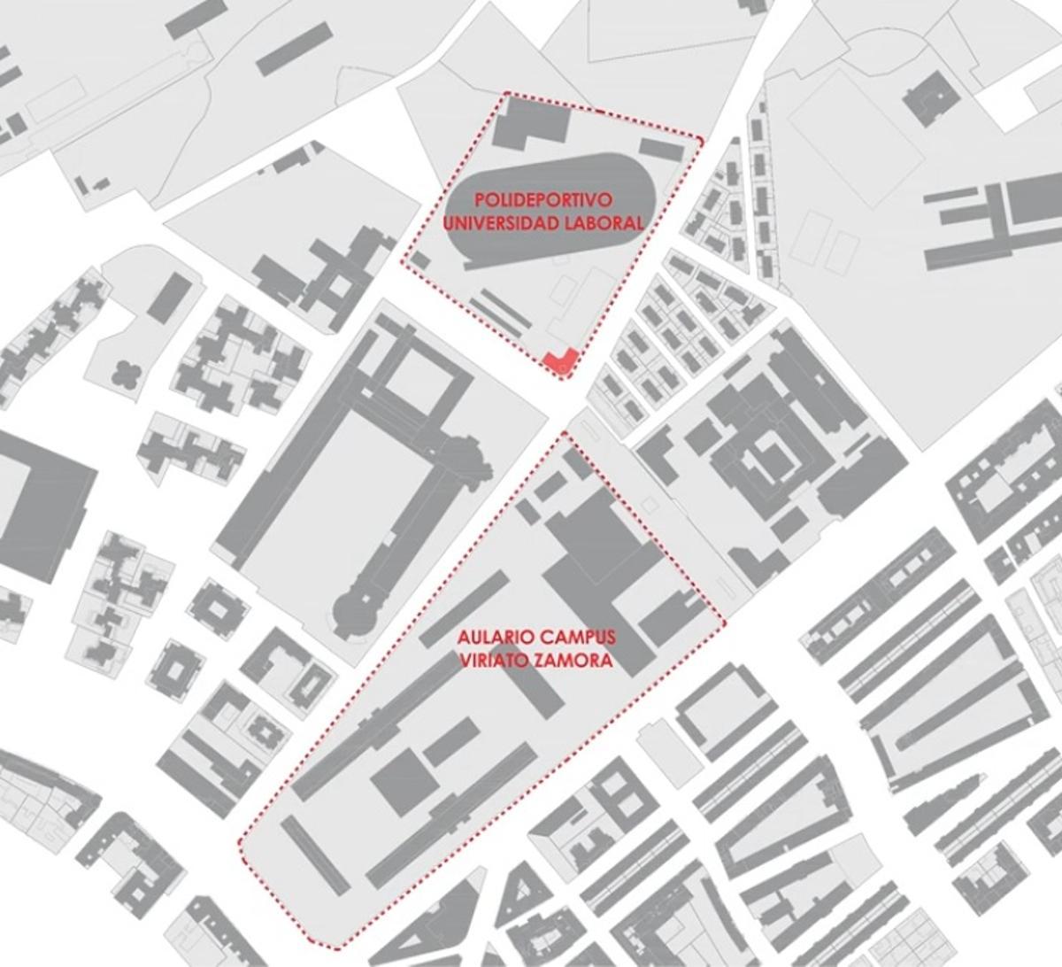 Esquema de los nuevos espacios de investigación, docencia y deporte, en terrenos de la Universidad Laboral