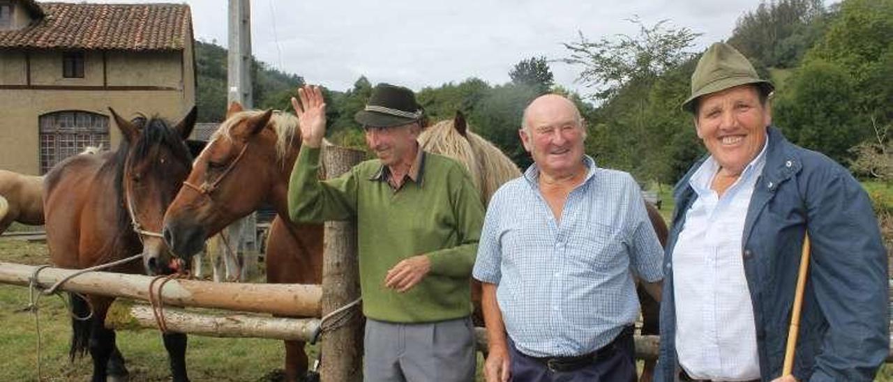 Arriba, Arturo Romero, Julio Albuerne y Manuel Martínez observan el ganado. Abajo, Borja de Aces, con sus ponis, y su primo Fabián Díaz.