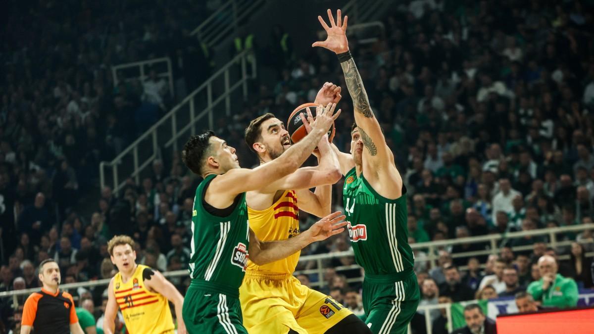 Tomas Satoransky en el último Panathinaikos - Barça del pasado curso