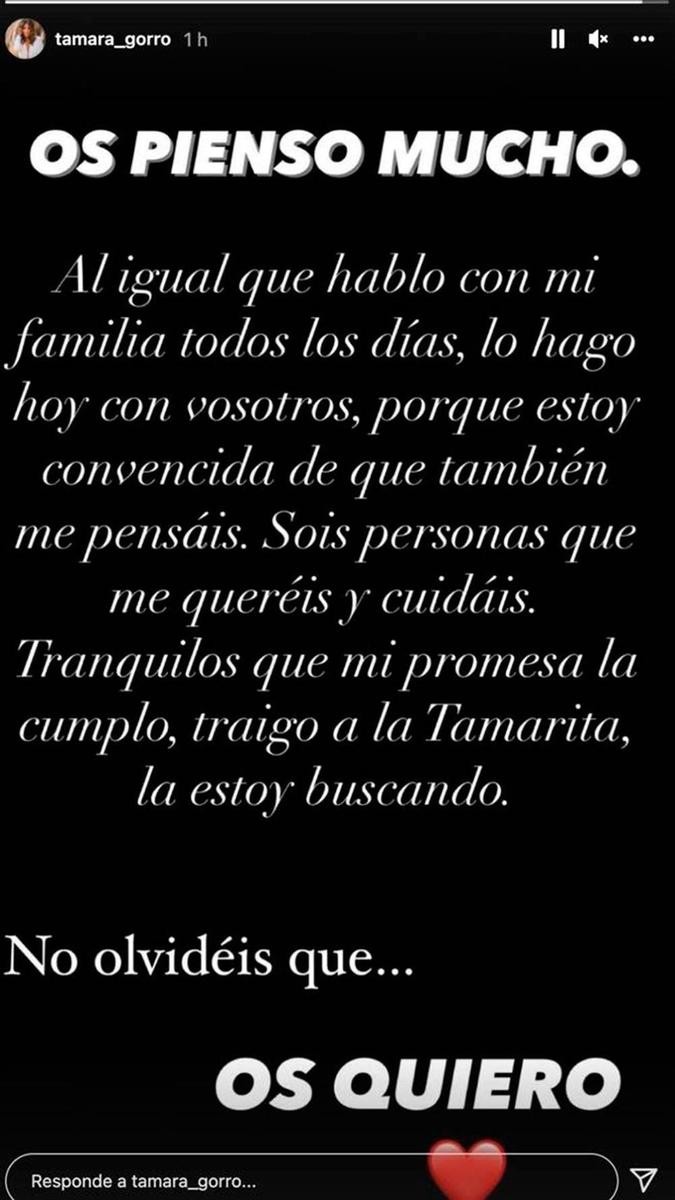 El último mensaje de Tamara Gorro