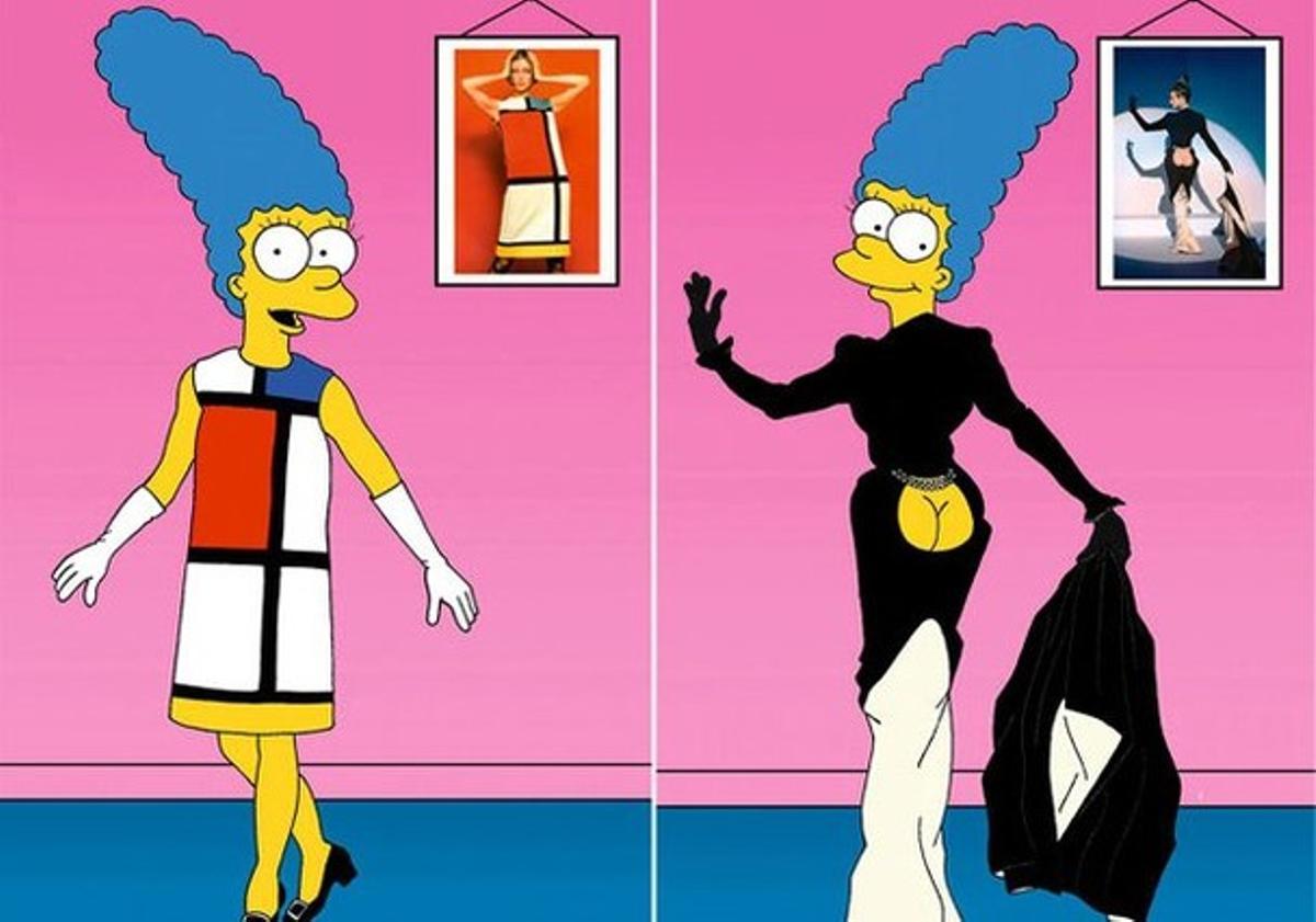 Marge vestida com Jaqueline Kennedy i amb el model de Thierry Mugler amb el culet a l’aire.