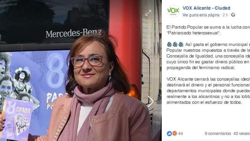 Vox Alicante carga contra el PP y pide suprimir las concejalías de Igualdad