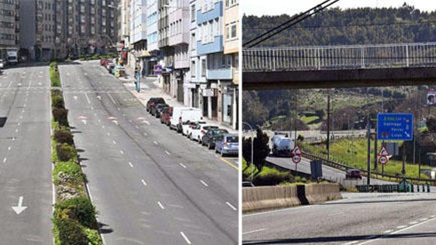 La ronda de Outeiro de A Coruña, este martes, sin apenas tráfico, y el acceso a la AP-9 en Lavedra.