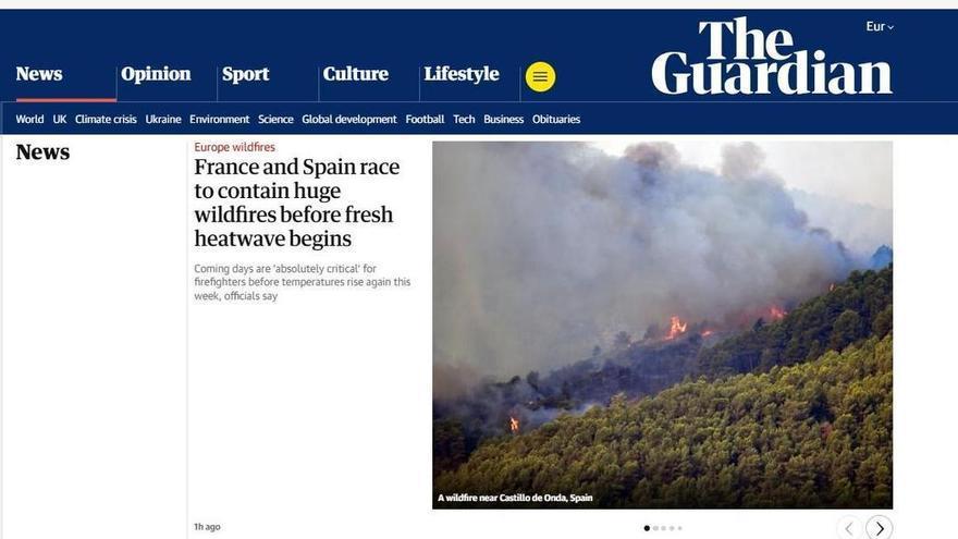 El incendio de la Vall d'Uixó salta a la prensa internacional