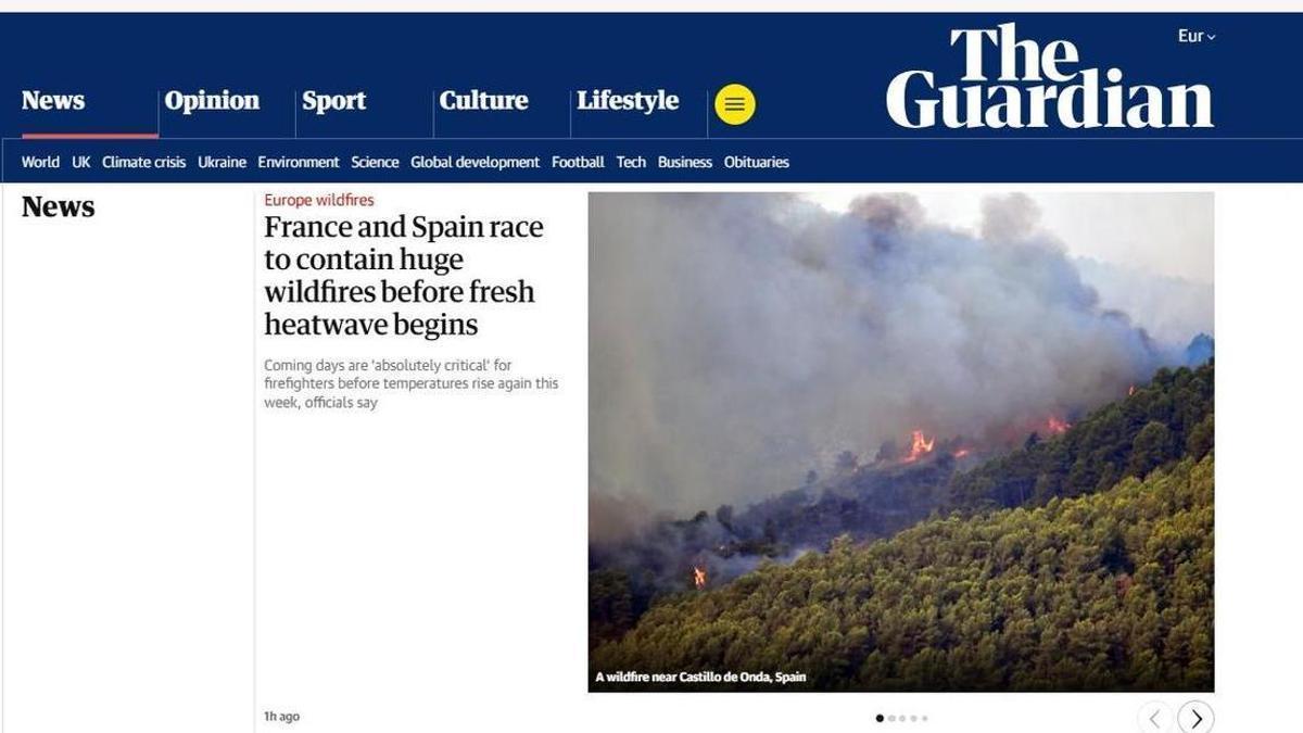 El incendio, en la portada del diario británico The Guardian