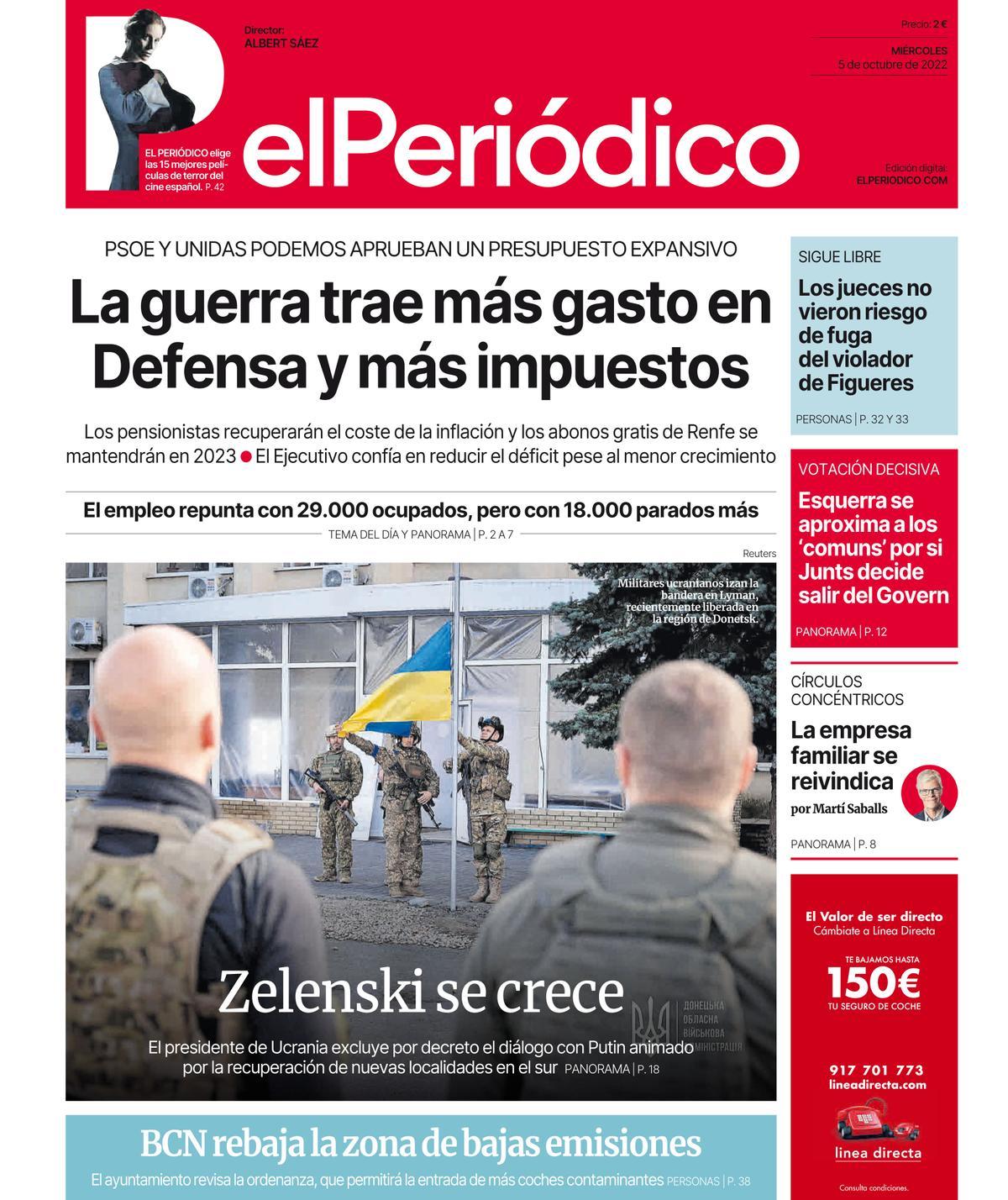 La portada d’EL PERIÓDICO del 5 d’octubre del 2022