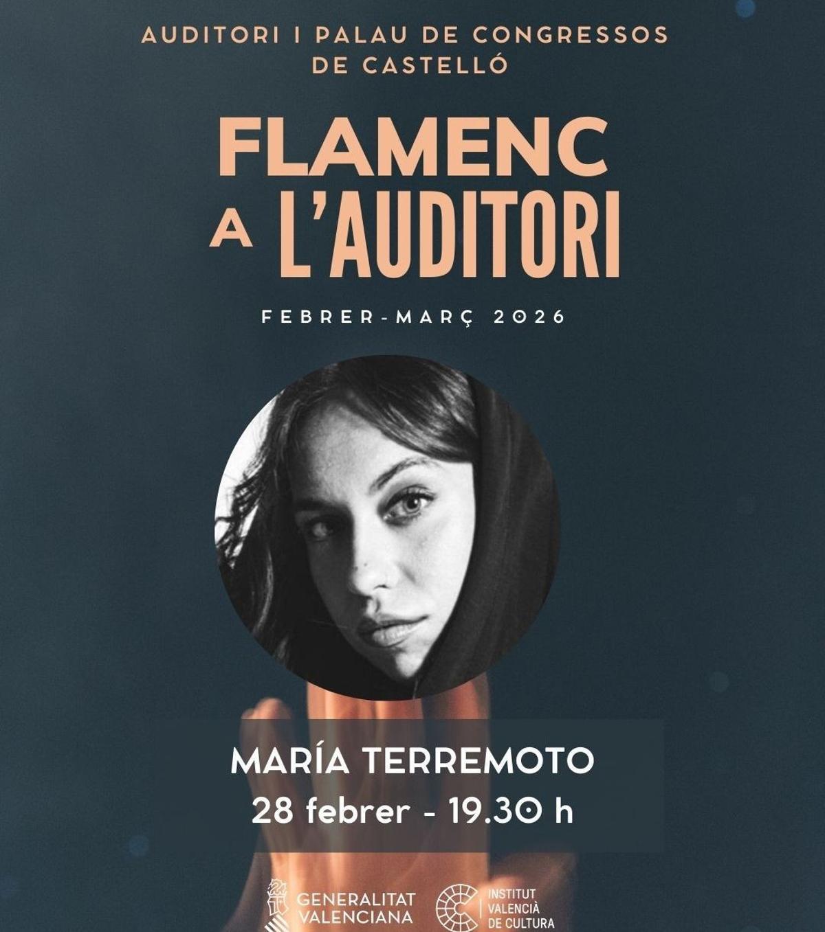 Cartel del concierto que ofrecerá María Terremoto en Castelló este 28 de febrero.