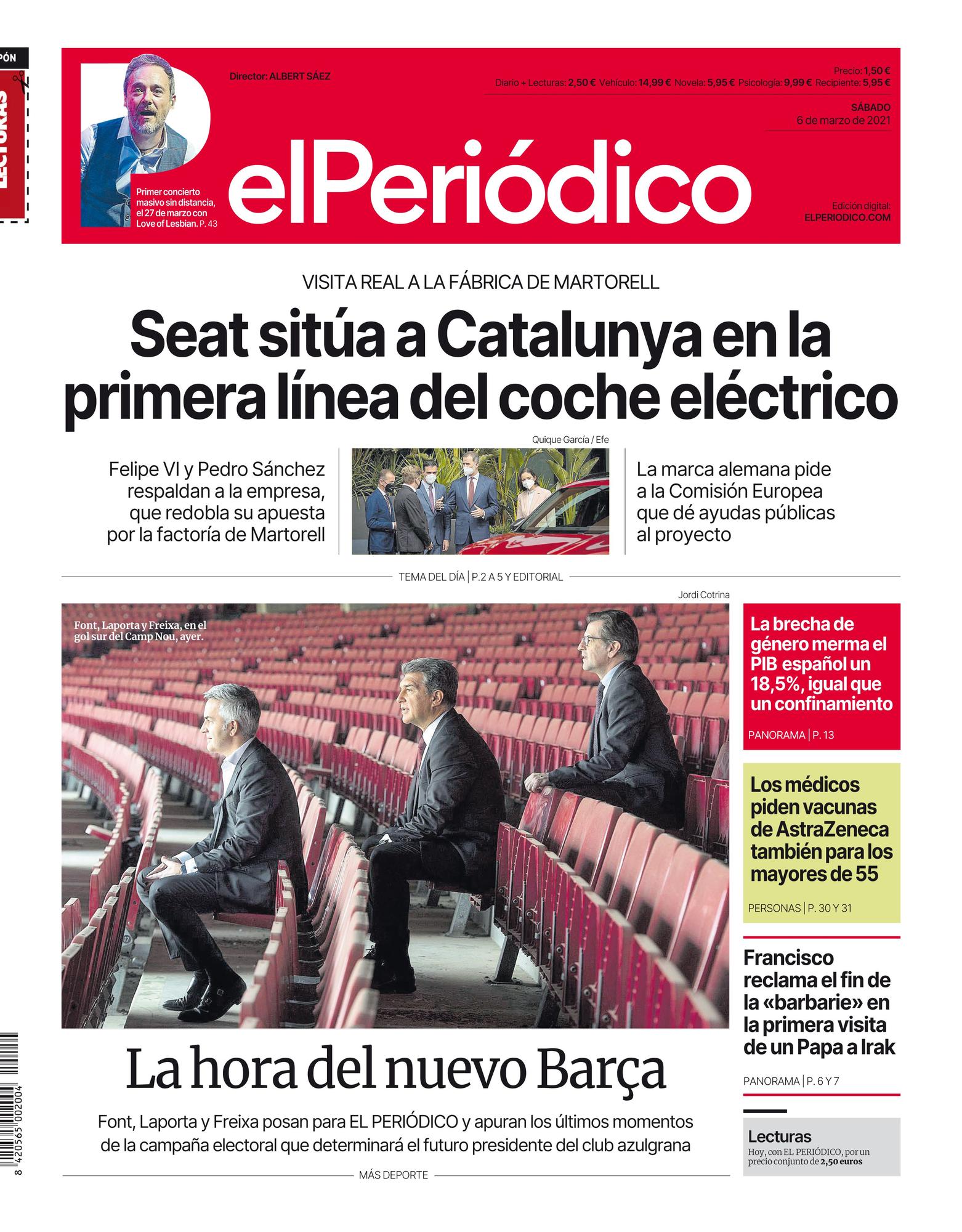 La portada de EL PERIÓDICO del 6 de marzo de 2021