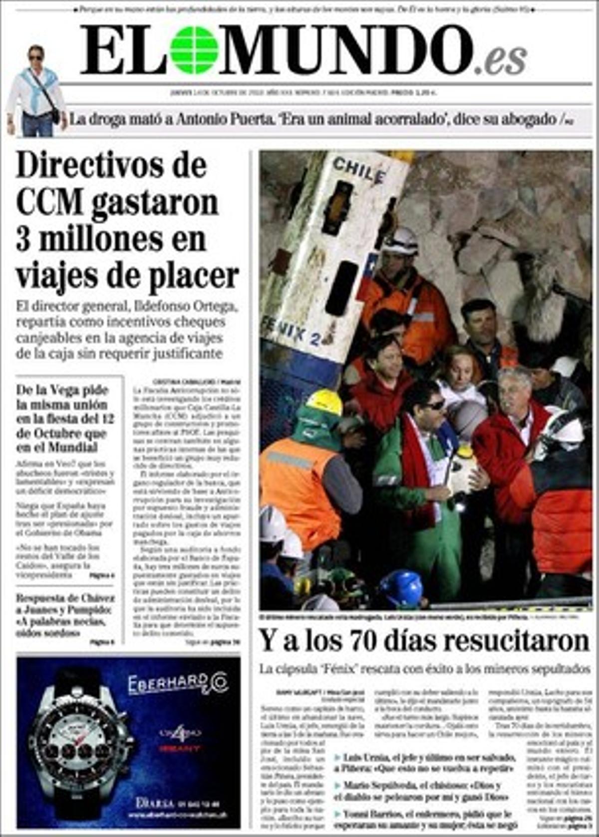 A més de les notícies de portada, ’El Mundo’ destaca a dins que el PP manté que el Govern utilitza una policia paral·lela per controlar i teledirigir les investigacions dels casos de corrupció política i que un jutge de l’Audiència Nacional, Pablo Ruz, llegeix i rellegeix, d’un en un, tots els folis instruïts pel jutge Baltasar Garzón sobre el cas d’una pretesa xivatada policial a ETA. També realça que María Luisa Cava de Llano, Defensora del Poble en funcions, es defensa de l’acusació de catalanòfoba dient que no és millor català el que parla català que el que parla castellà, i que Emilio Botín resisteix la pressió de Montilla per assegurar i col·locar els bons ’patriòtics’ catalans.