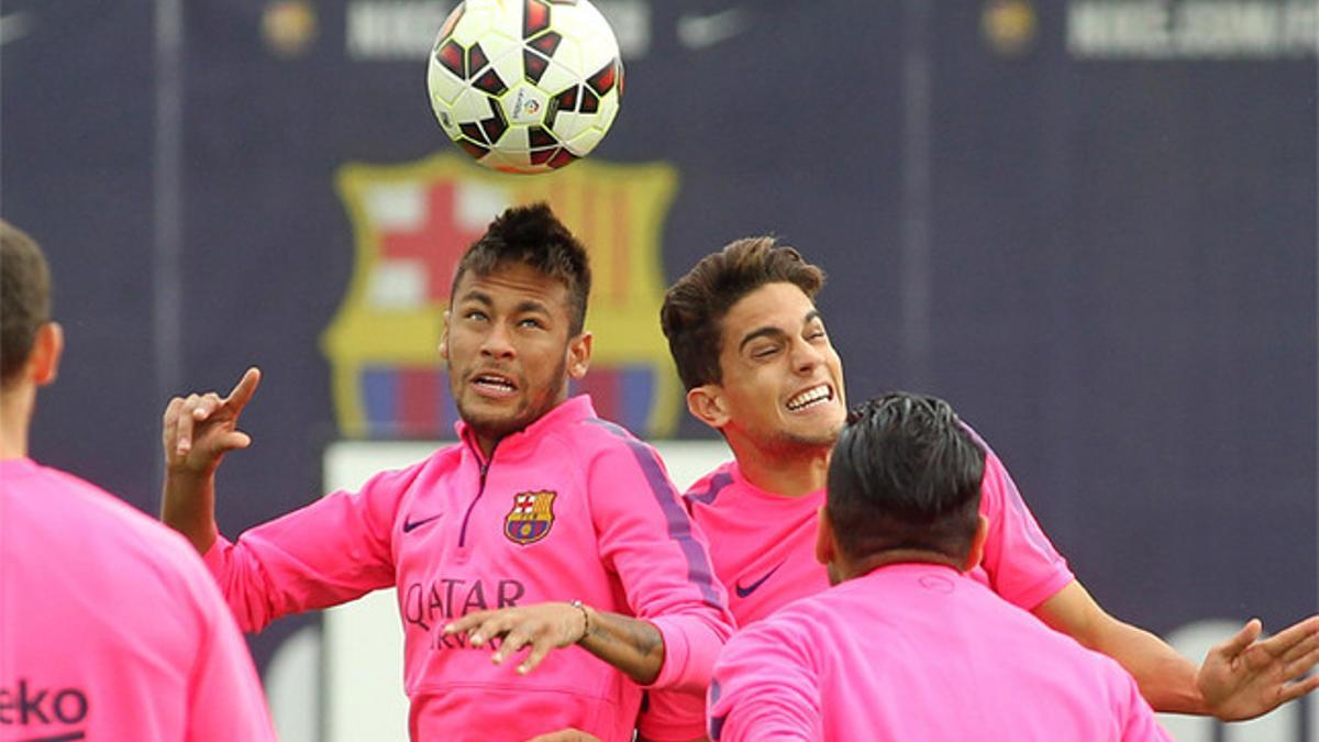 Neymar da Silva, durante el entrenamiento del Barça de este martes