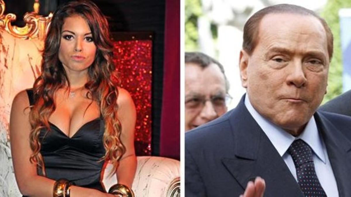 Combinación de imágenes con Karima El Mahroug (2010) y Berlusconi (2012).