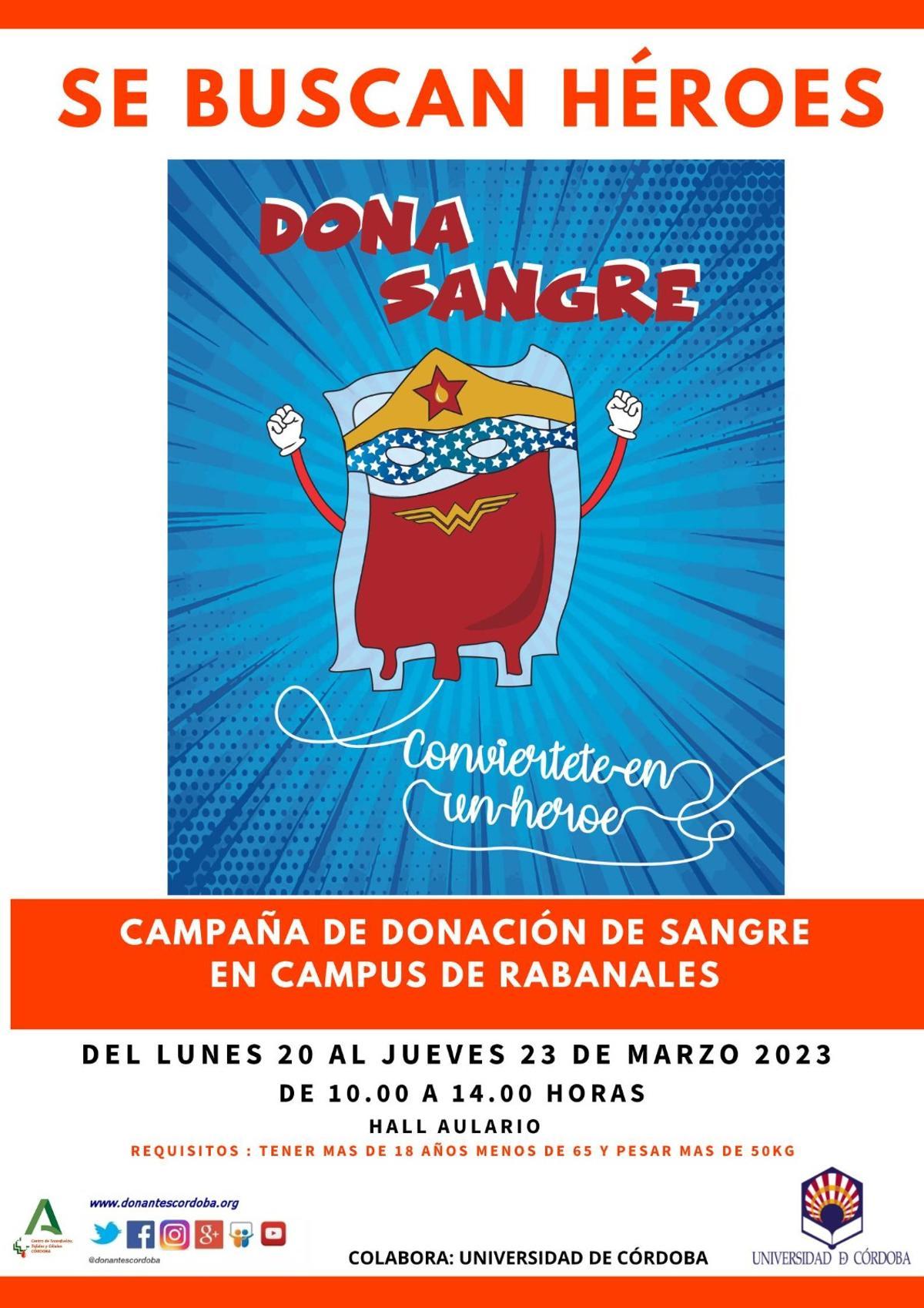 Imagen de la campaña de promoción de la donación de sangre en el campus de Rabanales.